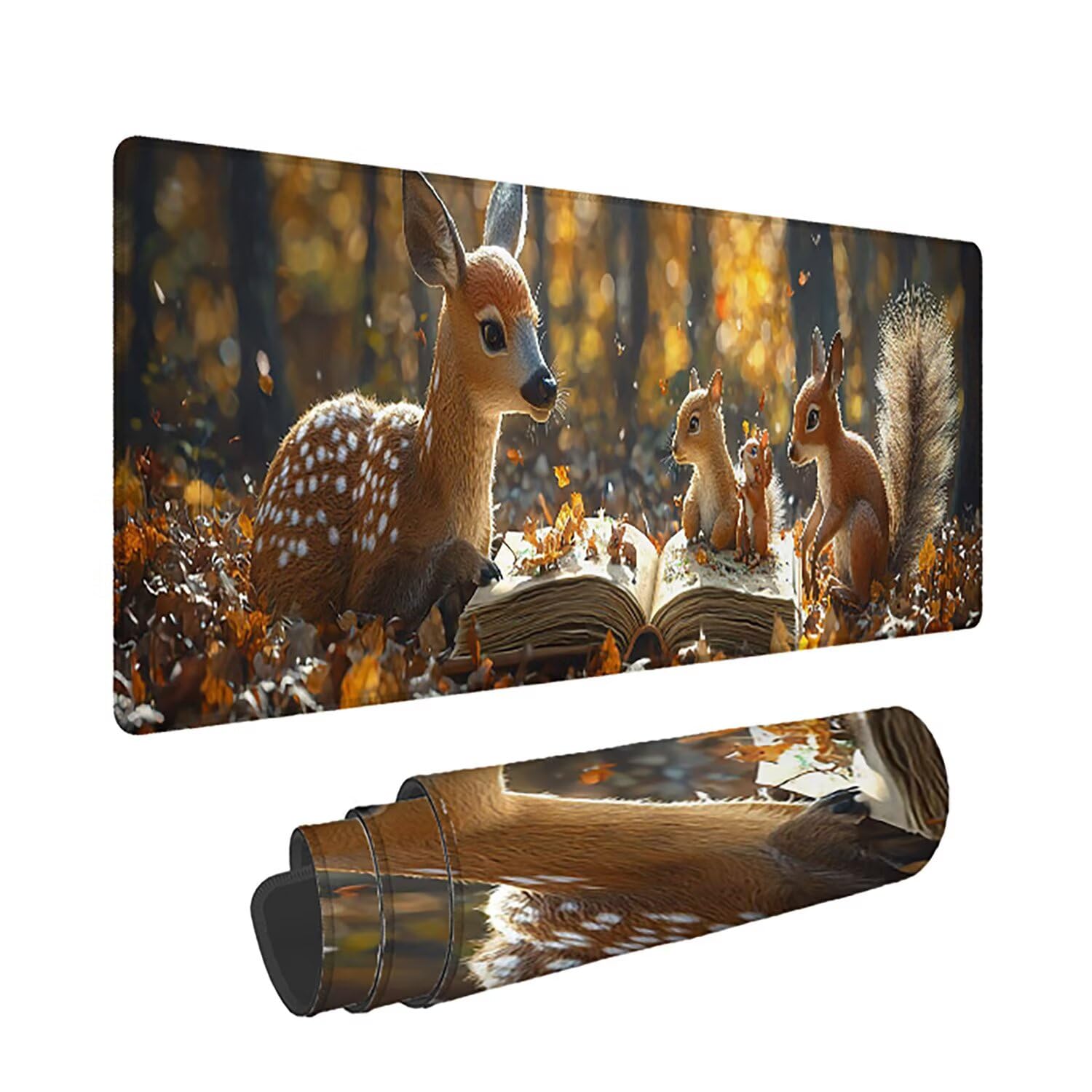 Gaming Mauspad XXL 1600x800x3mm, Wald Anti -Rutsch Mousepad XXL, Tier groß Schreibtischunterlage, Waschbares, rutschfeste Gummibasis, Mauspad mit Nähten an Den Kanten für PC, Maus und Tastatur -36878