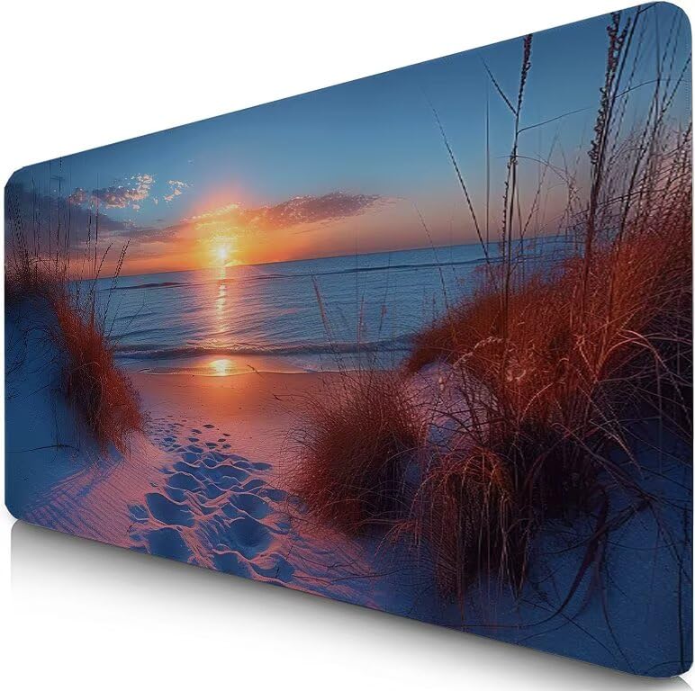 Schreibtischunterlage Sonnenuntergang Mauspad XXL 150x80cm Mousepad Strand Gaming Mauspad mit Nicht rutschender Unterlage, Vernähte Kanten WassXerdicht Anti-Rutsch Maus Pad für PC, MacBook F0-1007