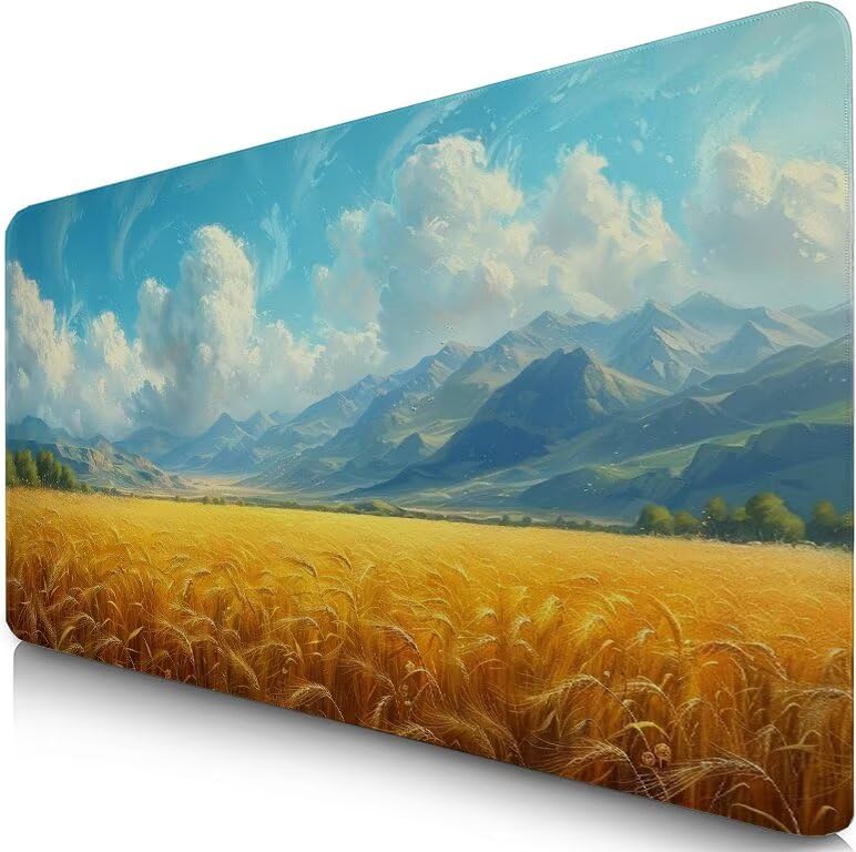 Schreibtischunterlage Landschaft Mauspad XXL 120x60cm Mousepad Weizenfeld Gaming Mauspad mit Nicht rutschender Unterlage, Vernähte Kanten WassXerdicht Anti-Rutsch Maus Pad für MacBook, Office F0-1001