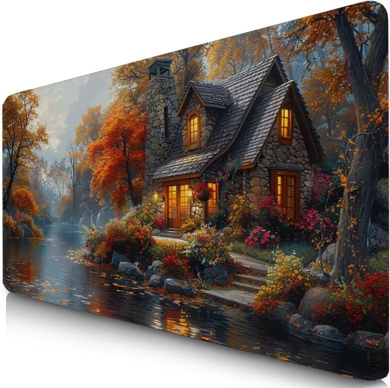 Schreibtischunterlage Halloween Mauspad XXL 120x60cm Mousepad Häuser Gaming Mauspad mit Nicht rutschender Unterlage, Vernähte Kanten WassXerdicht Anti-Rutsch Maus Pad für PC, MacBook, Laptop F0-1019