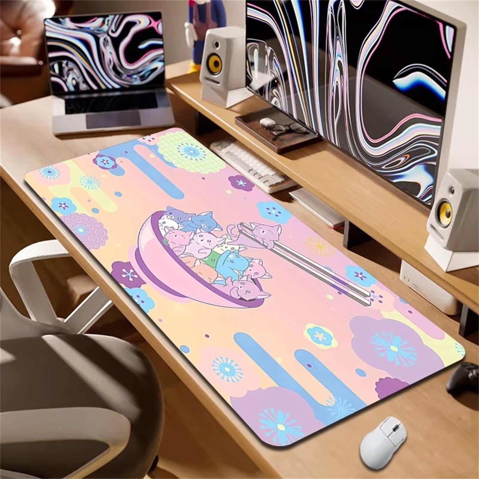 Tastaturunterlage, Mauspad mit Cartoon-Tieren, vernähten Kanten, Rutschfester Unterseite, ideal for Tastatur, Maus und Gaming im Homeoffice(800x400x2mm)
