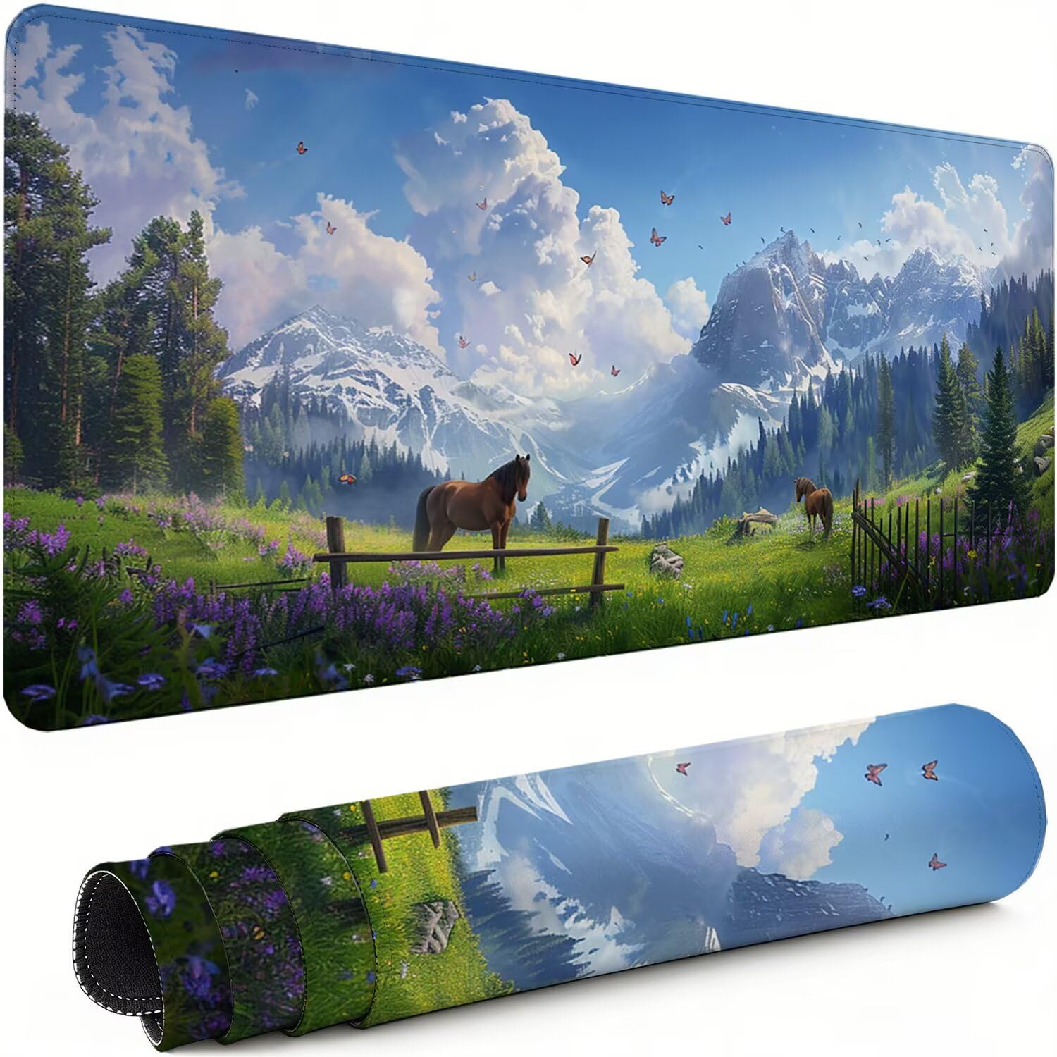 Gaming Mauspad XXL 900x400x3mm Pferd Mousepad, Große Speed rutschfeste Schreibtischunterlage Natur Verbessert Präzision und Geschwindigkeit mit Stoßdämpfung für Tastatur und Maus Homeoffice xg-920