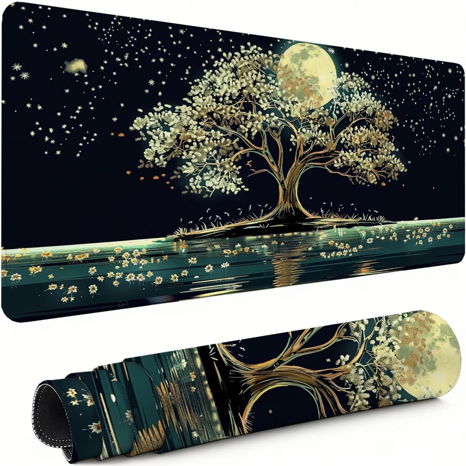 Gaming Mauspad XXL 600x300x3mm Schwarz Mousepad, Große Speed rutschfeste Schreibtischunterlage Mond Verbessert Präzision und Geschwindigkeit mit Stoßdämpfung für Tastatur und Maus Homeoffice xg-932