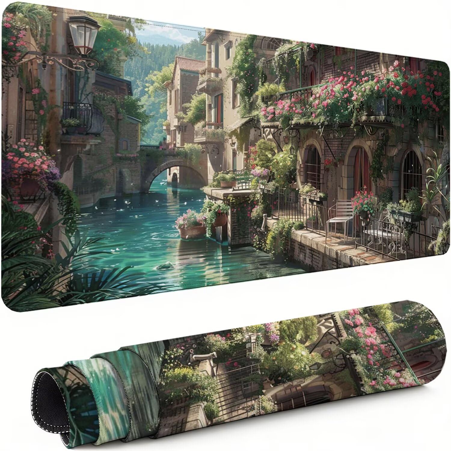 Gaming Mauspad XXL 1200x600x3mm Kleinstadt Mousepad, Große Speed rutschfeste Schreibtischunterlage Kleiner Fluss Verbessert Präzision und Geschwindigkeit mit Stoßdämpfung für Tastatur und Maus xg-926
