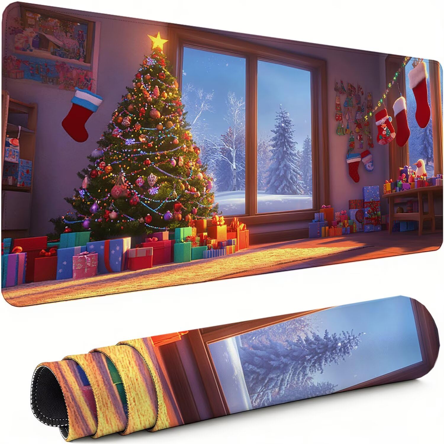 Gaming Mauspad XXL 1000x500x3mm Weihnachtsbaum Mousepad, Große Speed rutschfeste Schreibtischunterlage Festival Verbessert Präzision und Geschwindigkeit mit Stoßdämpfung für Tastatur und Maus xg-941