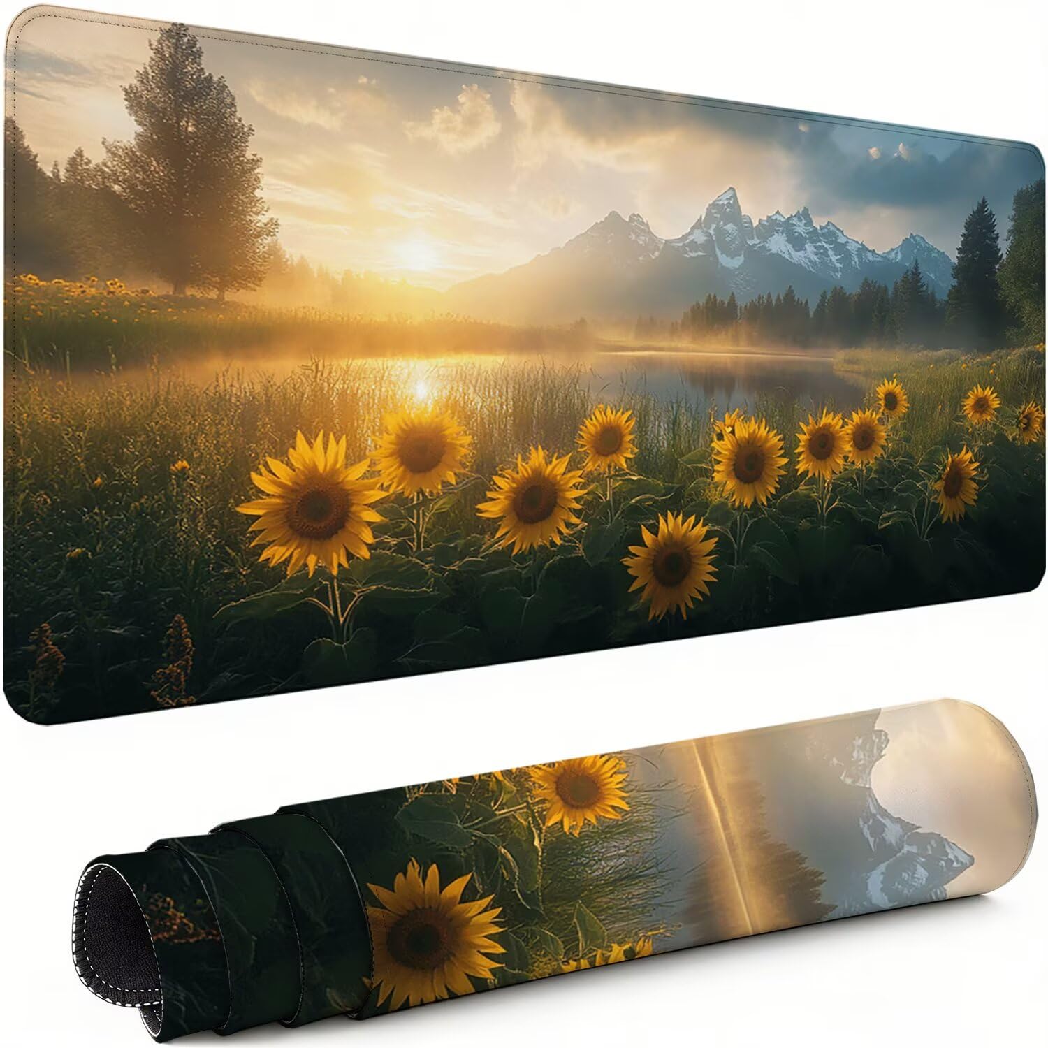 Mauspad XXL 1600x800x3mm Anlage Schreibtischunterlage Rutschfest Wasserdicht Sonnenblume mit Gummiunterseite, Geräuscharm für Ergonomisches Arbeiten am Schreibtisch für Gaming, Homeoffice, Büro xg-904