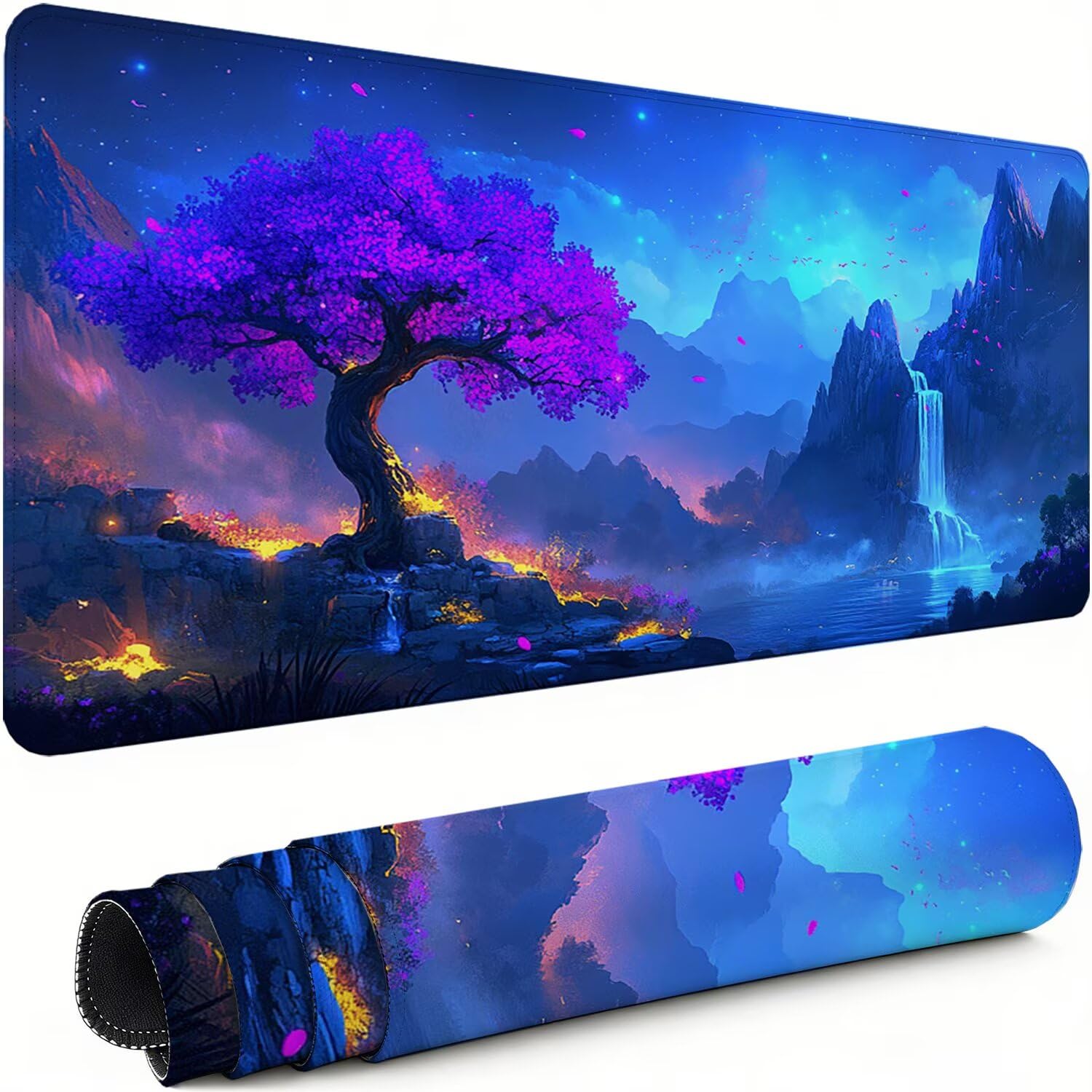 Gaming Mauspad XXL 1600x800x3mm Blau Mousepad, Große Speed rutschfeste Schreibtischunterlage Baum Verbessert Präzision und Geschwindigkeit mit Stoßdämpfung für Tastatur und Maus Homeoffice xg-923