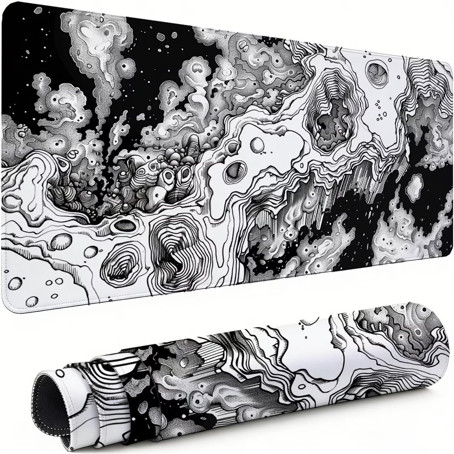 Gaming Mauspad XXL 1400x600x3mm Weiß Mousepad, Große Speed rutschfeste Schreibtischunterlage Schwarz Verbessert Präzision und Geschwindigkeit mit Stoßdämpfung für Tastatur und Maus Homeoffice xg-950