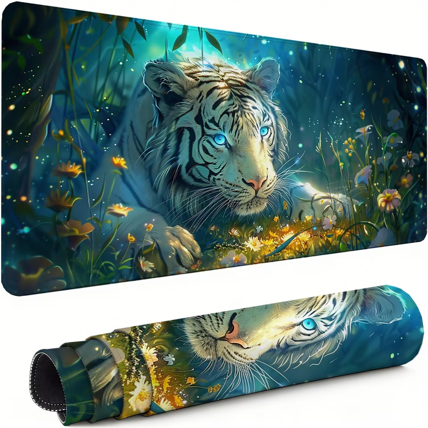 Gaming Mauspad XXL 900x400x3mm Tiger Mousepad, Große Speed rutschfeste Schreibtischunterlage Wald Verbessert Präzision und Geschwindigkeit mit Stoßdämpfung für Tastatur und Maus Homeoffice xg-938