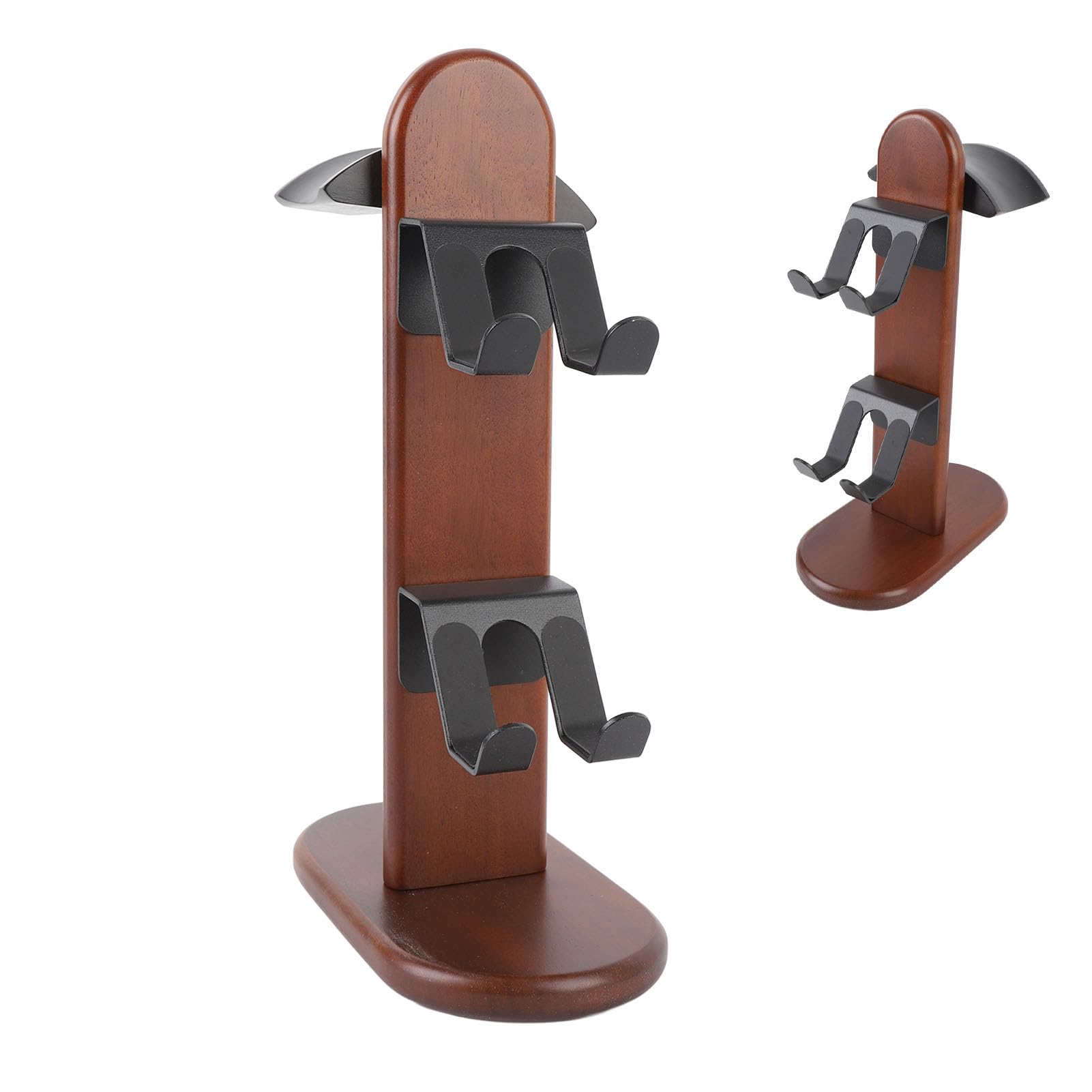 Asixxsix Controller-Halter, Walnussholz, Gaming-Controller-Ständer mit Kopfhörerhalter, Gaming-Ausrüstung, Schreibtisch-Organizer für 3 oder 1 Headset, 2