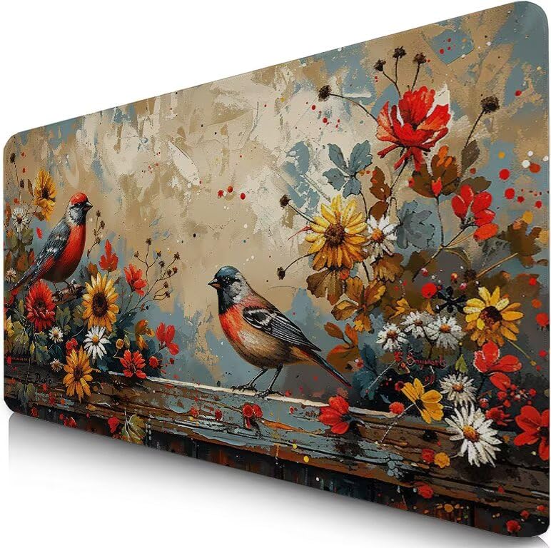Schreibtischunterlage Rot Mauspad XXL 120x60cm Mousepad Vogel Gaming Mauspad mit Nicht rutschender Unterlage, Vernähte Kanten WassXerdicht Anti-Rutsch Maus Pad für Laptop, Office Geschenke F0-1052