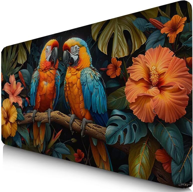 Schreibtischunterlage Papagei Mauspad XXL 150x80cm Mousepad Tiere Gaming Mauspad mit Nicht rutschender Unterlage, Vernähte Kanten WassXerdicht Anti-Rutsch Maus Pad für PC, Office Geschenke F0-1043