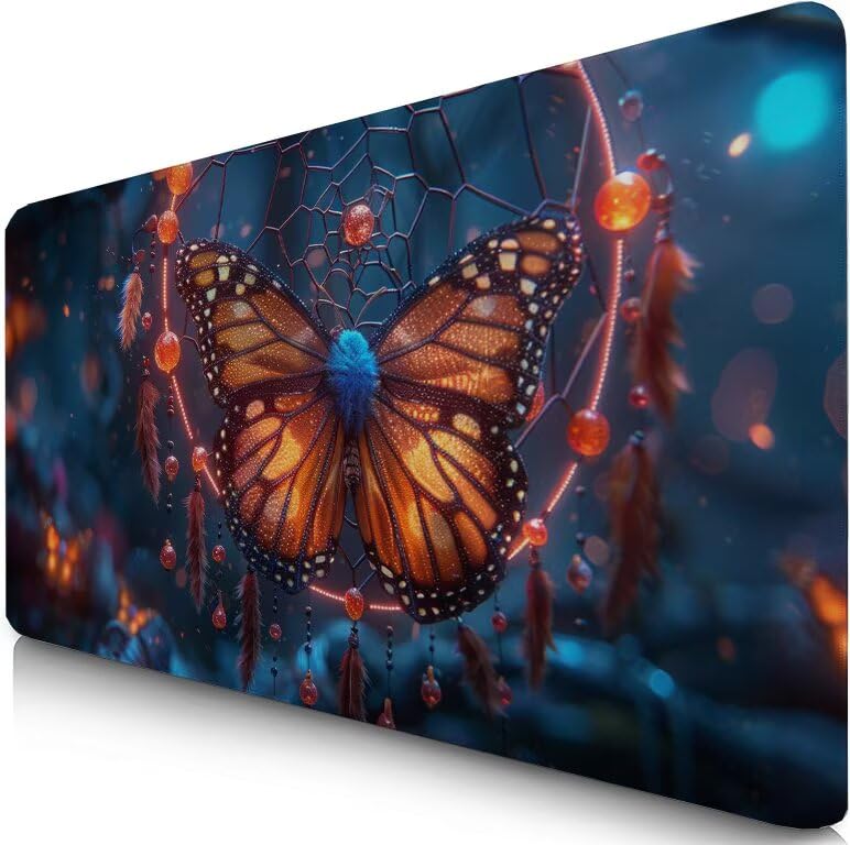 Schreibtischunterlage Schmetterling Mauspad XXL 150x80cm Mousepad Traumfänger Gaming Mauspad mit Nicht rutschender Unterlage, Vernähte Kanten WassXerdicht Anti-Rutsch Maus Pad für PC, Office F0-1031