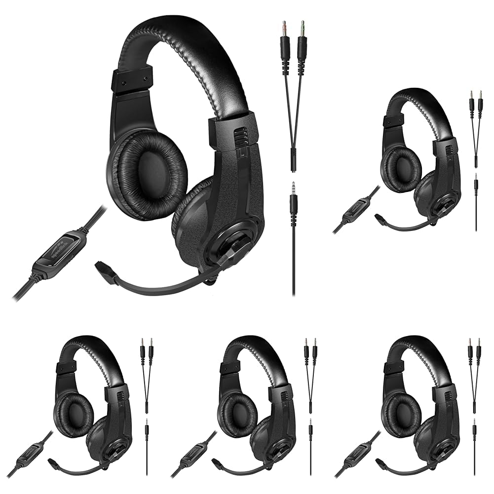 Speedlink LEGATOS Gaming-Headset kabelgebunden - leichtes Headset mit Mikrofon und Kabelfernbedienung, kompatibel mit PC, PS5, PS4, Xbox, Switch, 3,5 mm Klinkenstecker inkl. Y-Adapter, schwarz