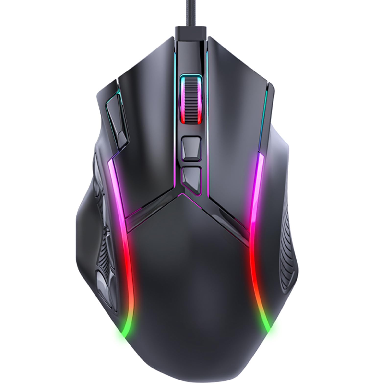Jectse RGB-Gaming-Maus, Kabelgebunden, 12 Tasten, Programmierbar, Ergonomisches Design, 12800 DPI, 13 Lichteffekte mit 1,8 M Kabel für PC, Laptop, Computer