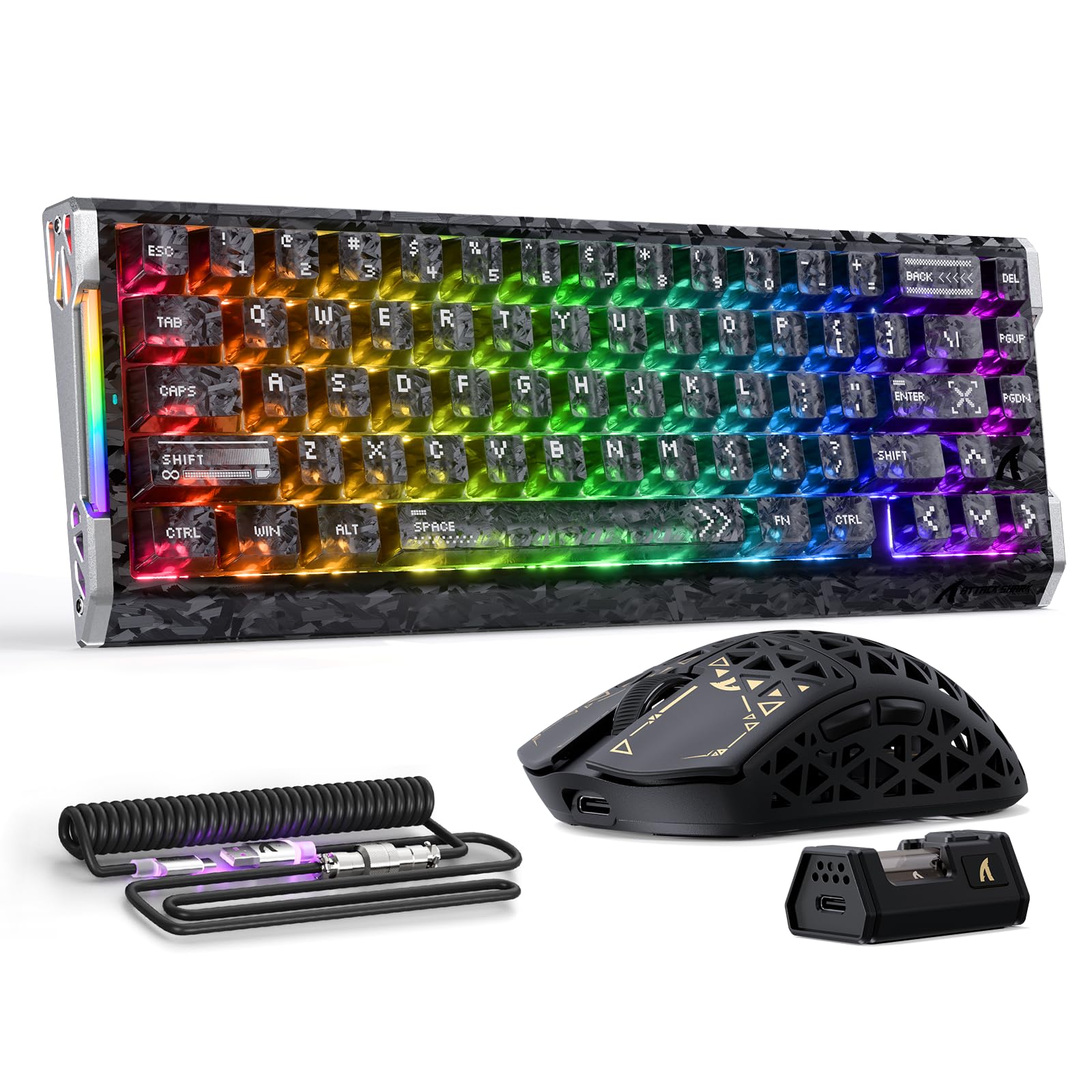 ATTACK SHARK R68 HE & R5 Ultra Carbon Tastatur und Maus Set,kabelgebundene 8000Hz-Tastatur mit Rapid Trigger und Spiralkabel, 0,005mm RT-Präzision, 39g leichte kabellose Maus, 42KDPI, Karbon Schwarz