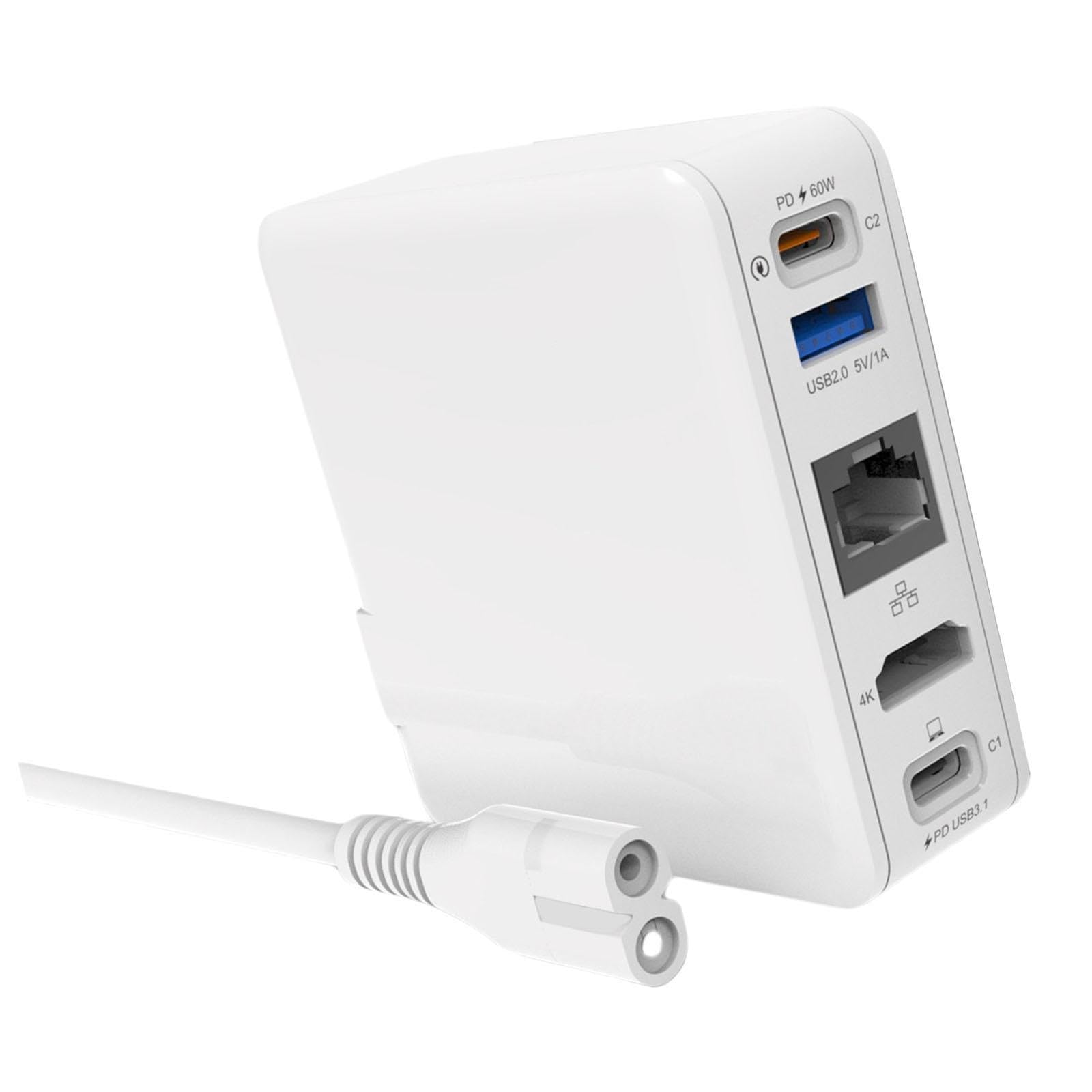 Tragbare 5-in-1-USB Ladestation, Netzteil mit PD60W Technologie für Gaming, USB 2.0 für Tastaturen, Maus, tragbare Dockingstation
