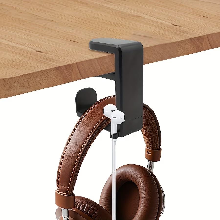 Um 360 ° drehbarer Kopfhörerständer – Desktop-Kopfhörerhaken mit drehbarem Design, Gaming-Headset-Halter für Controller & Utility-Haken, verstellbare Schreibtischhalterung für kabelgebundene und
