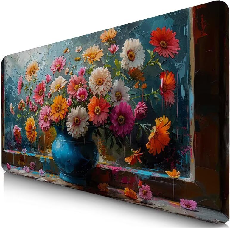 Schreibtischunterlage Farbe Mauspad XXL 150x80cm Mousepad Blume Gaming Mauspad mit Nicht rutschender Unterlage, Vernähte Kanten WassXerdicht Anti-Rutsch Maus Pad für Laptop, Office Geschenke F0-1079
