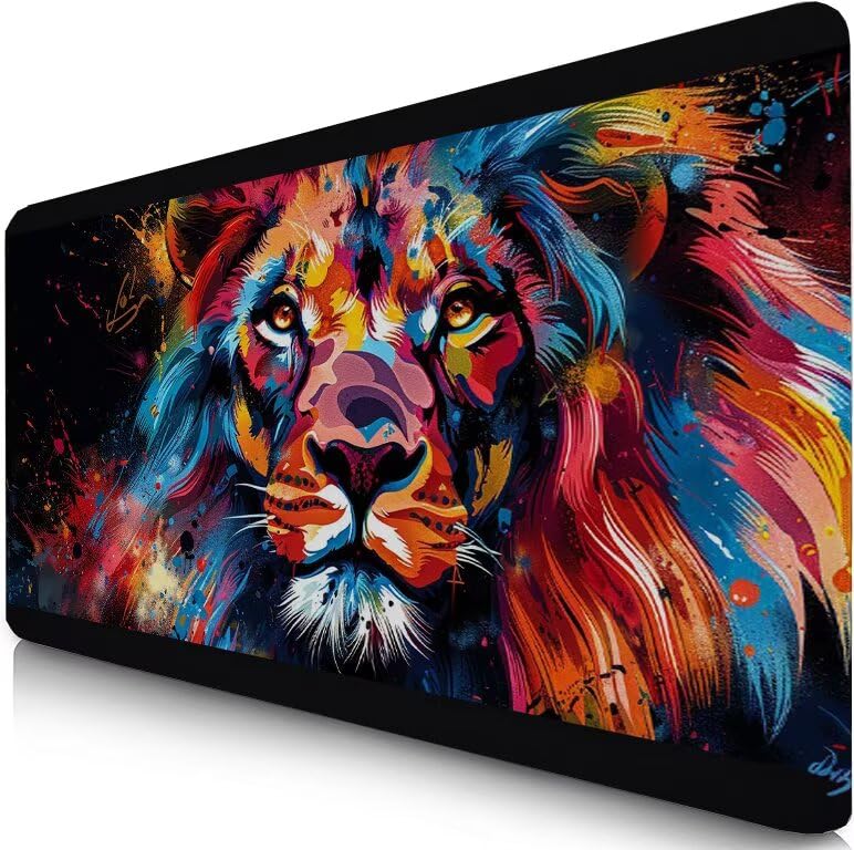Schreibtischunterlage Bunt Mauspad XXL 120x60cm Mousepad Löwe Gaming Mauspad mit Nicht rutschender Unterlage, Vernähte Kanten WassXerdicht Anti-Rutsch Maus Pad für Laptop, Office Geschenke F0-1058