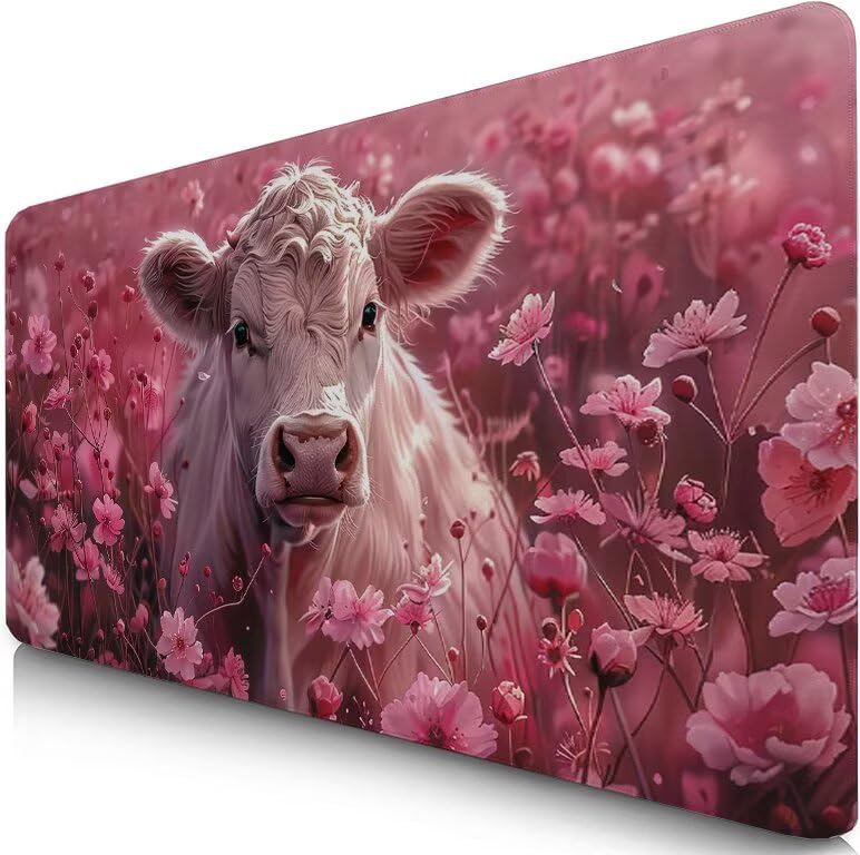 Schreibtischunterlage Rosa Mauspad XXL 150x80cm Mousepad Ochse Gaming Mauspad mit Nicht rutschender Unterlage, Vernähte Kanten WassXerdicht Anti-Rutsch Maus Pad für Laptop, Office Geschenke F0-1073