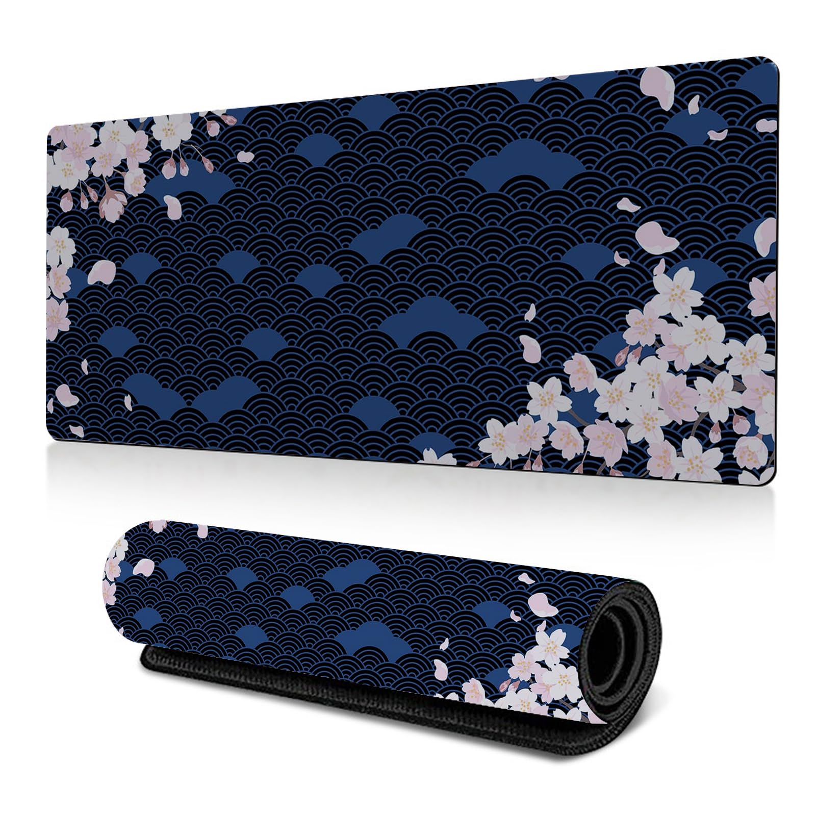 Gaming Mauspad XXL 800 x 300 mm, Rutschfeste Schreibtischunterlage für Büro, Schreibtischunterlage Mädchen, Sakura Maus Pad für PC, MacBook, Laptop (Dunkelblau 80 x 30 cm)