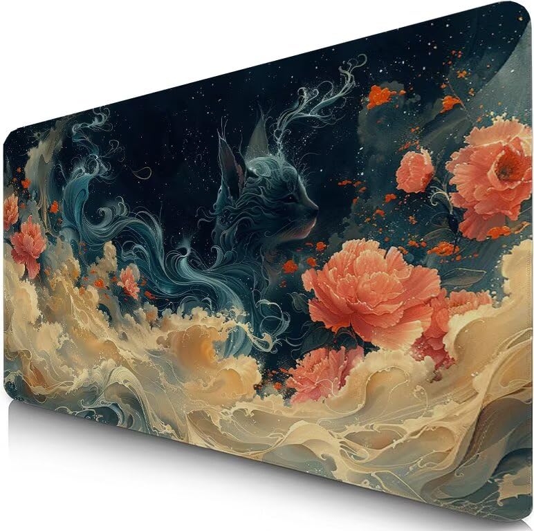 Schreibtischunterlage Abstrakt Mauspad XXL 150x80cm Mousepad Weiß Gaming Mauspad mit Nicht rutschender Unterlage, Vernähte Kanten WassXerdicht Anti-Rutsch Maus Pad für PC, Office Geschenke F0-1094