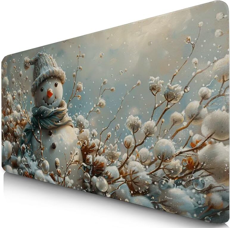 Schreibtischunterlage Weiß Mauspad XXL 120x60cm Mousepad Schneemann Gaming Mauspad mit Nicht rutschender Unterlage, Vernähte Kanten WassXerdicht Anti-Rutsch Maus Pad für PC, MacBook, Laptop F0-1106