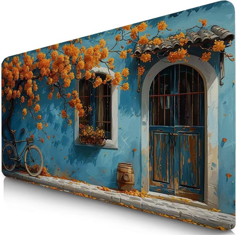 Schreibtischunterlage Blau Mauspad XXL 100x50cm Mousepad Fahrrad Gaming Mauspad mit Nicht rutschender Unterlage, Vernähte Kanten WassXerdicht Anti-Rutsch Maus Pad für PC, Office Geschenke F0-1085