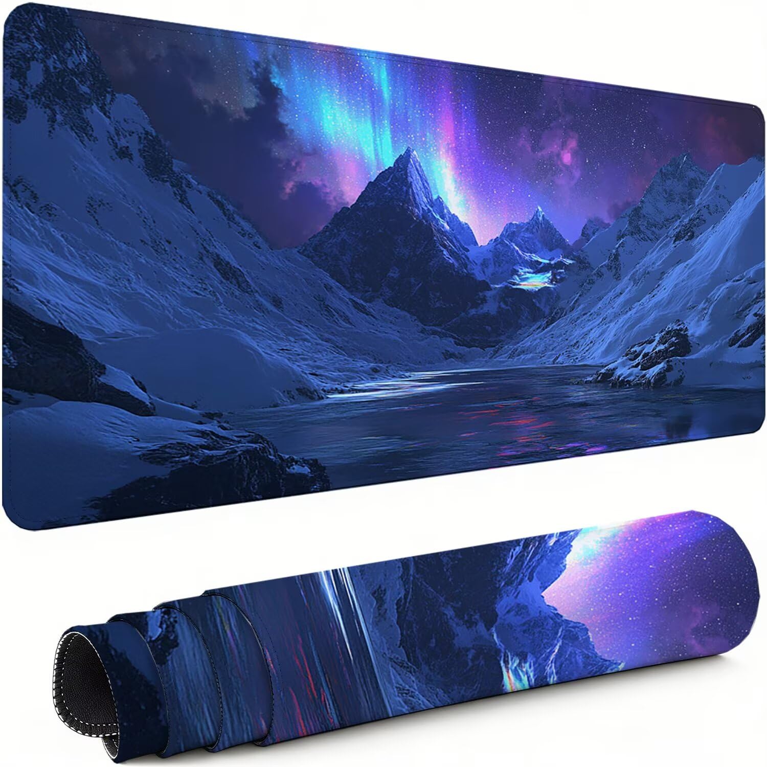 Gaming Mauspad XXL 1000x500x3mm Schneebedeckter Berg Mousepad, Große rutschfeste Schreibtischunterlage Nacht Verbessert Präzision und Geschwindigkeit mit Stoßdämpfung für Tastatur und Maus xg-965