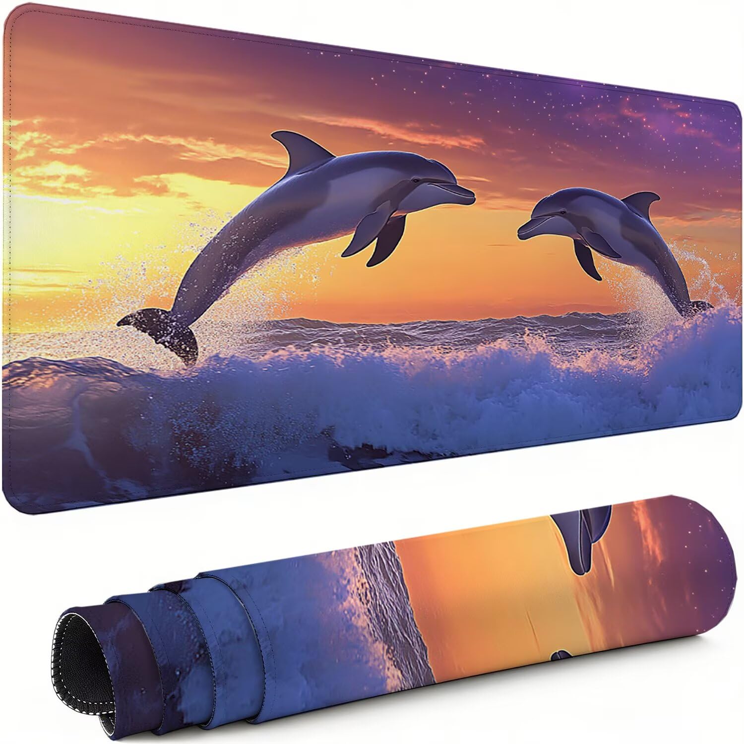 Gaming Mauspad XXL 1000x500x3mm Delphin Mousepad, Große Speed rutschfeste Schreibtischunterlage Sonnenuntergang Verbessert Präzision und Geschwindigkeit mit Stoßdämpfung für Tastatur und Maus xg-971