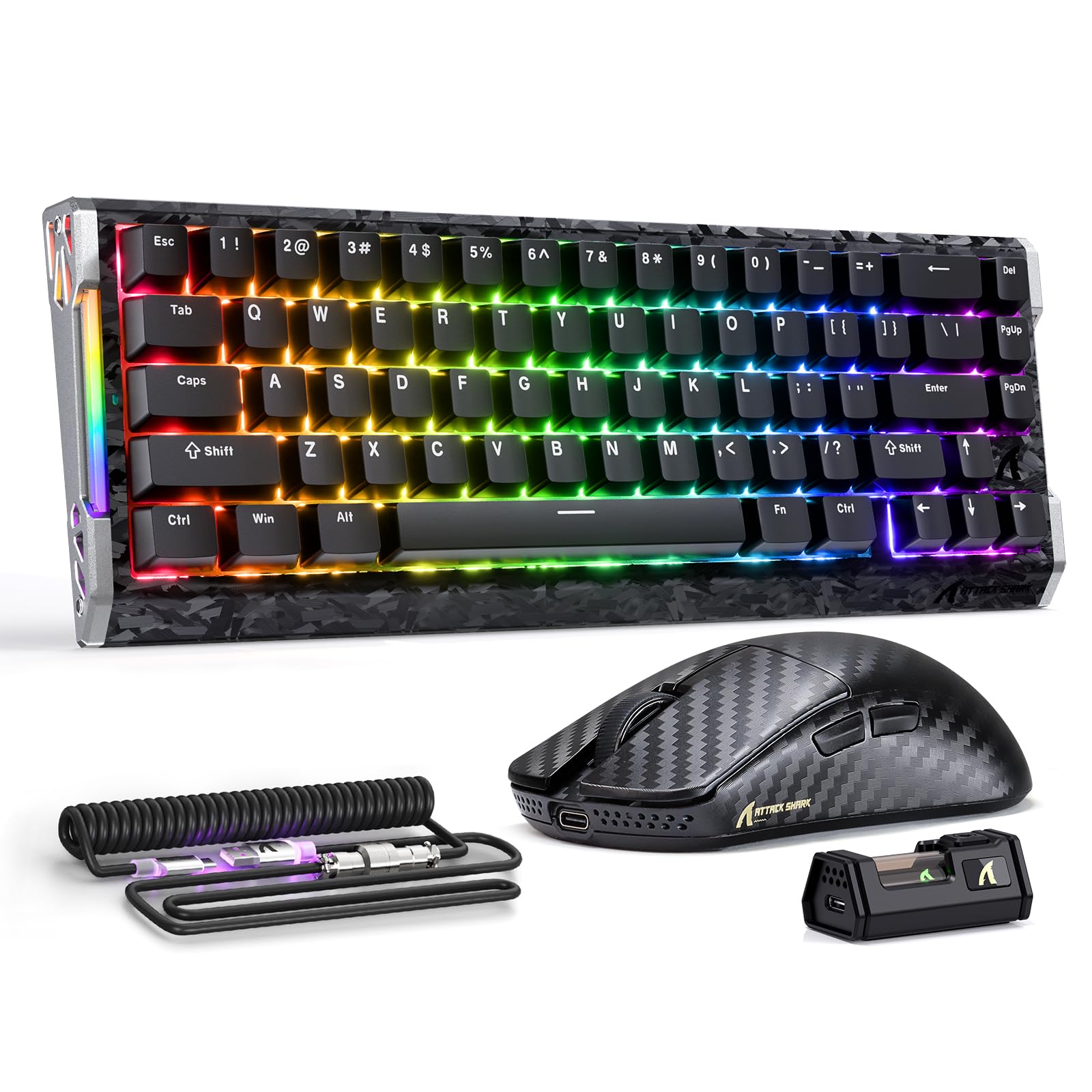 ATTACK SHARK R68 HE Kabel Magnetische Tastatur, Kabellosen R11 ULTRA Gaming-Maus aus Carbonfaser, 8000 Hz Rapid Trigger, 0,005mm RT Accuracy, 49g SUPERLIGHT-Maus, PAW3950MAX, 42000 DPI, Schwarz A