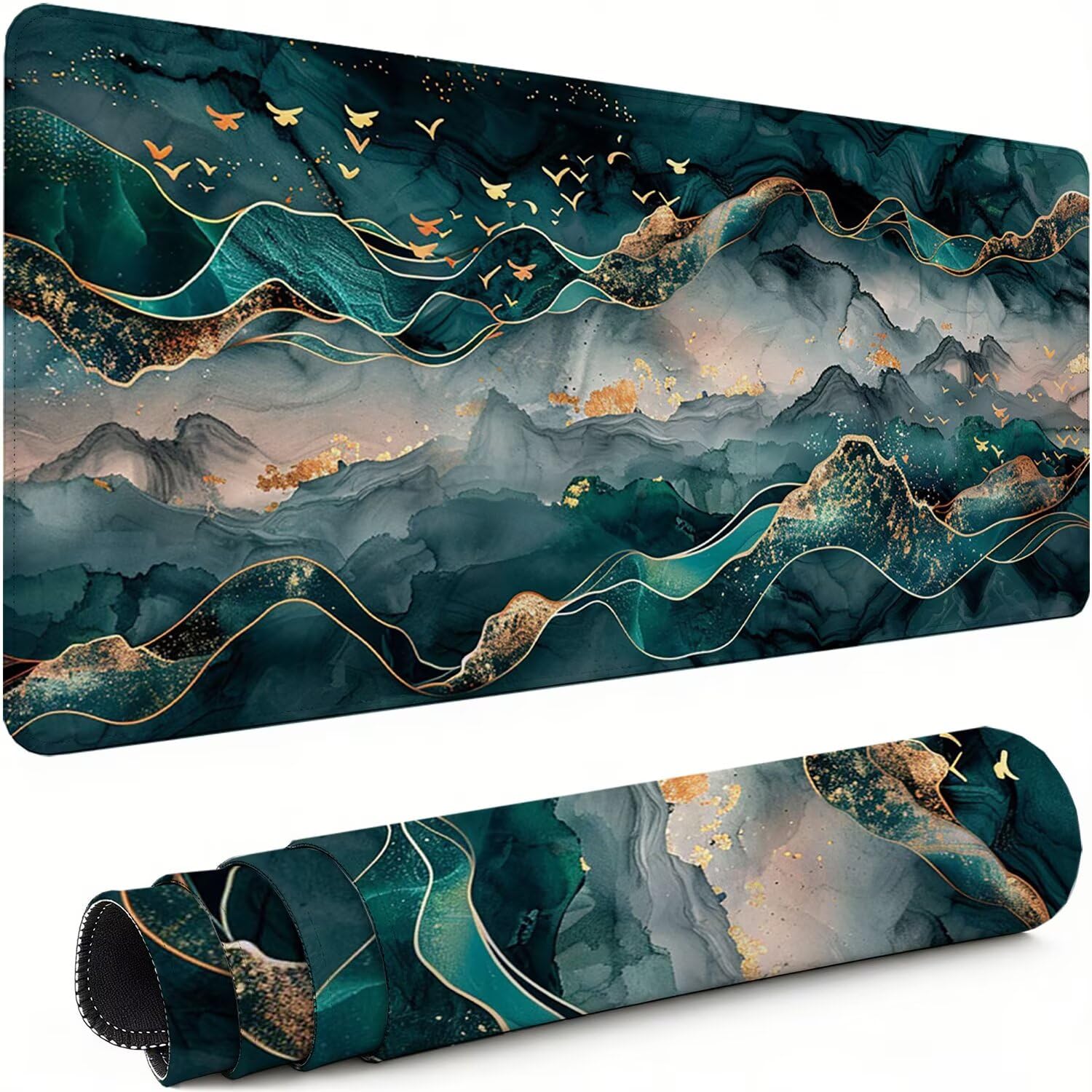Gaming Mauspad XXL 900x400x3mm Abstrakt Mousepad, Große Speed rutschfeste Schreibtischunterlage Blau Verbessert Präzision und Geschwindigkeit mit Stoßdämpfung für Tastatur und Maus Homeoffice xg-992
