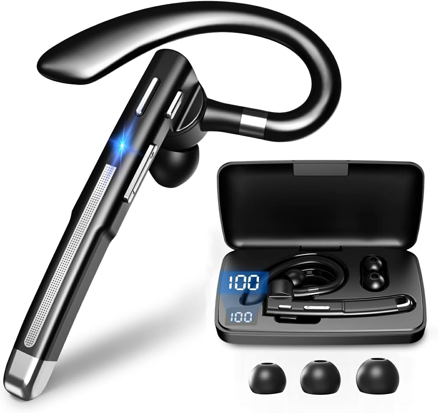 Headset Bluetooth 6.1 CVC8.0 Noise Cancelling In Ear Kopfhörer 100 Std Kabellos Kopfhörer mit Dual Mikrofon LED Ladebox Zwei-Geräte-Verbindung Freisprech Handy Ohrhörer für Autofahren/Business/Büro