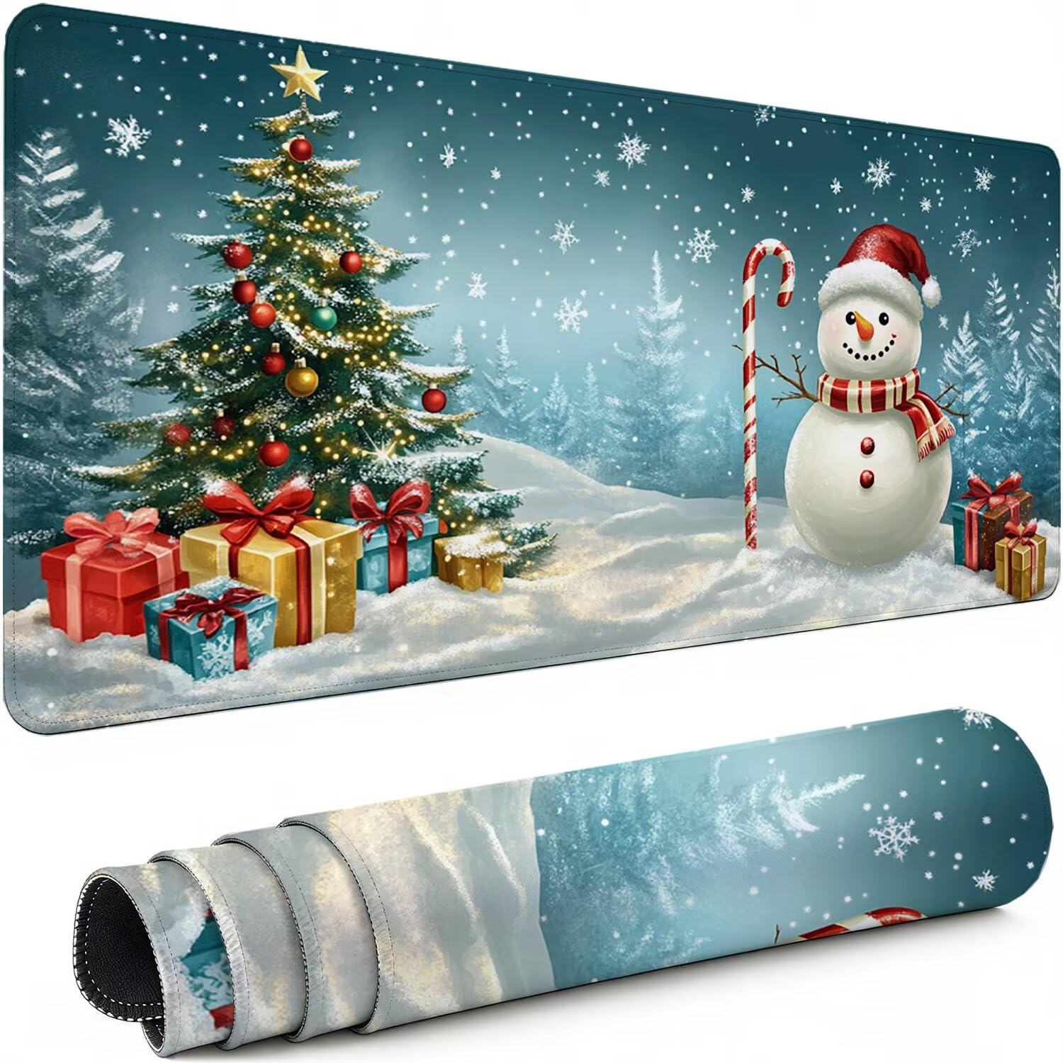 Gaming Mauspad XXL 1200x600x3mm Schneemann Mousepad, Große Speed rutschfeste Schreibtischunterlage Weihnachten Verbessert Präzision und Geschwindigkeit mit Stoßdämpfung für Tastatur und Maus xg-977