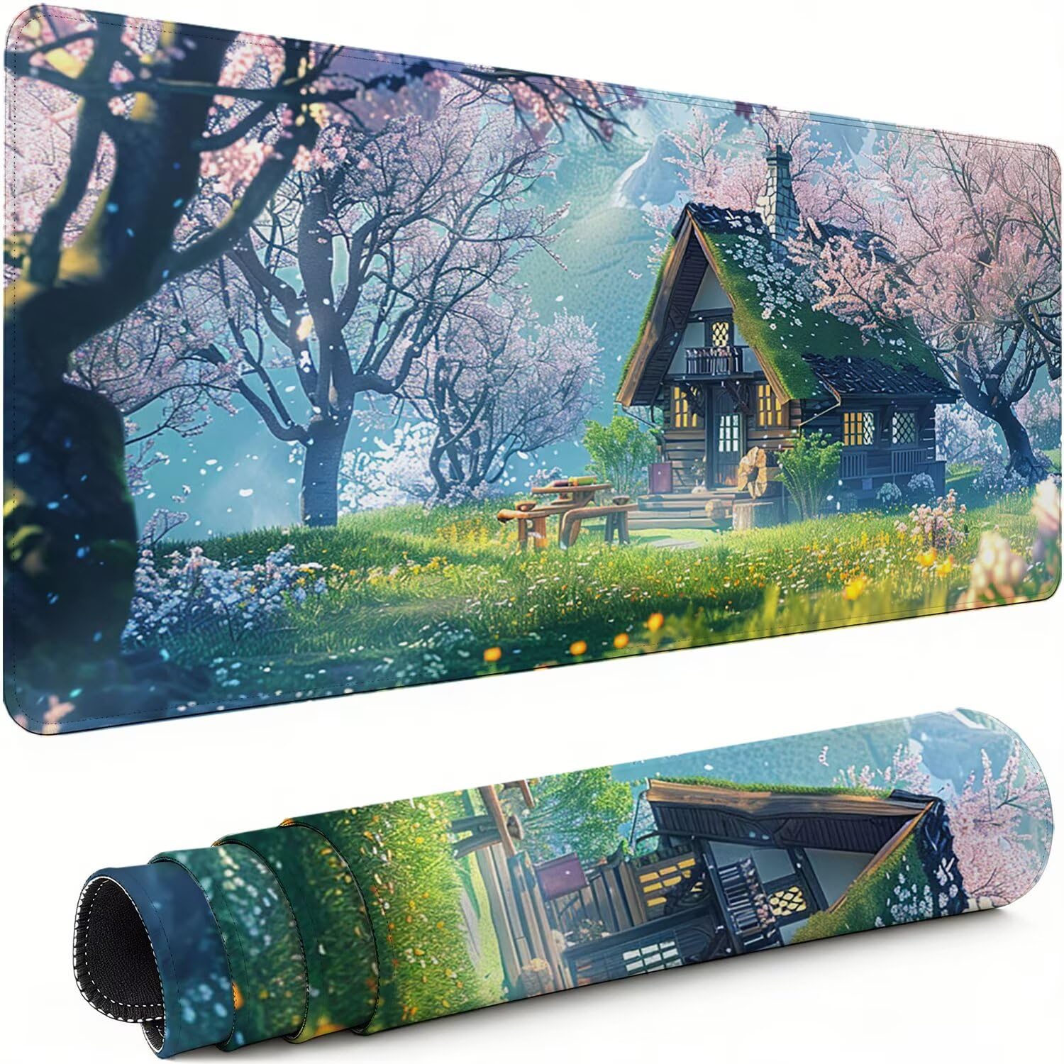 Gaming Mauspad XXL 900x400x3mm Landschaft Mousepad, Große Speed Rutschfeste Schreibtischunterlage Ländlich Verbessert Präzision und Geschwindigkeit mit Stoßdämpfung für Tastatur Maus Homeoffice xg-986