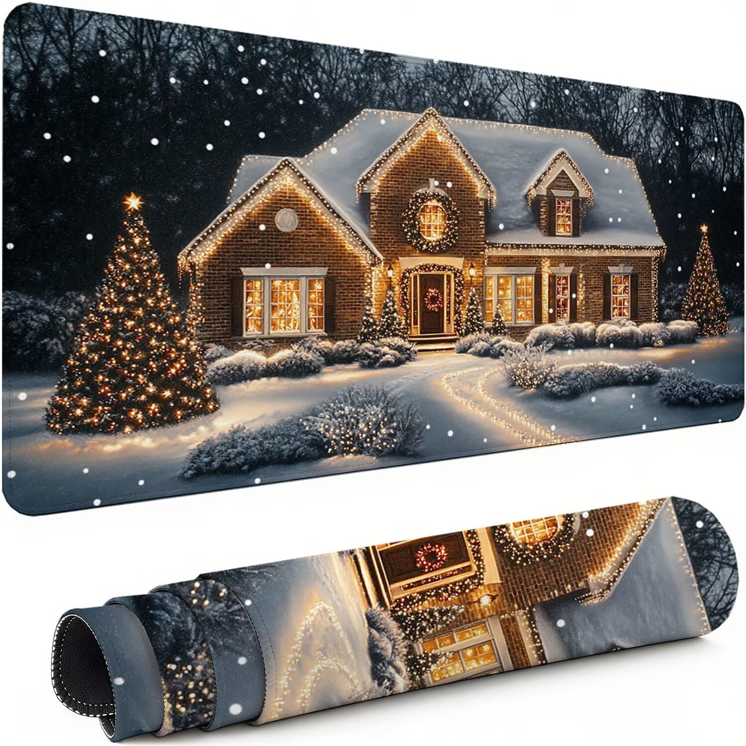 Gaming Mauspad XXL 1200x600x3mm Weihnachtsbaum Mousepad, Große Speed rutschfeste Schreibtischunterlage Haus Verbessert Präzision und Geschwindigkeit mit Stoßdämpfung für Tastatur und Maus xg-989
