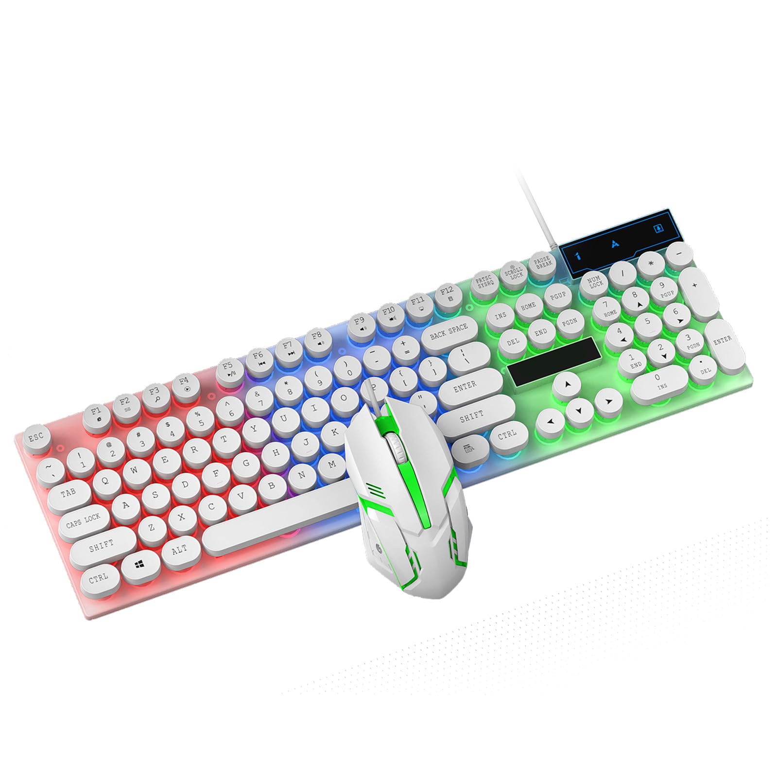 Asixxsix Tastatur- und Maus-Set, Kabelgebundene Tastatur und Maus mit Farbiger LED-Hintergrundbeleuchtung, Gaming- und -Set für Computer, Laptop, PC, Büro, Business und Gaming (White)