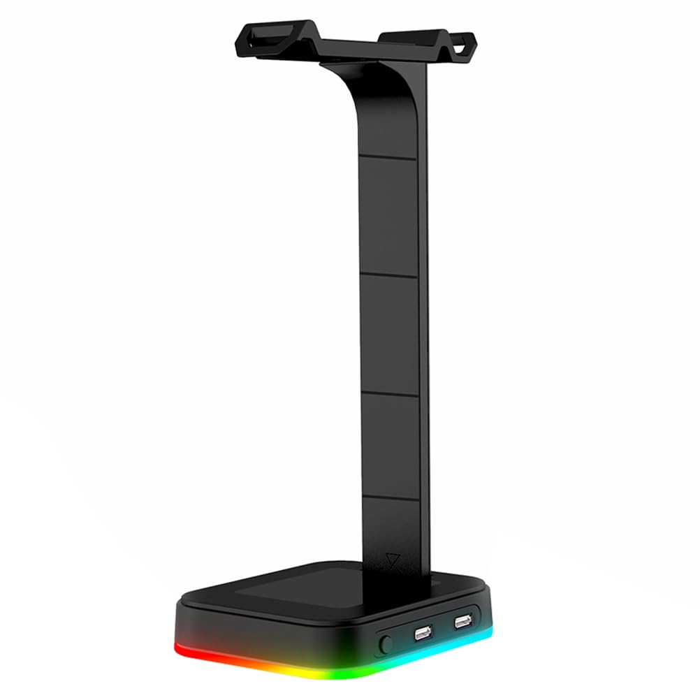 Cabilock Kopfhörerhalterung mit RGB Beleuchtung und Zwei USB Anschlüssen Verstellbarer und Stabiler Desktop Headset Ständer aus Robustem Abs Material für Gaming Headsets