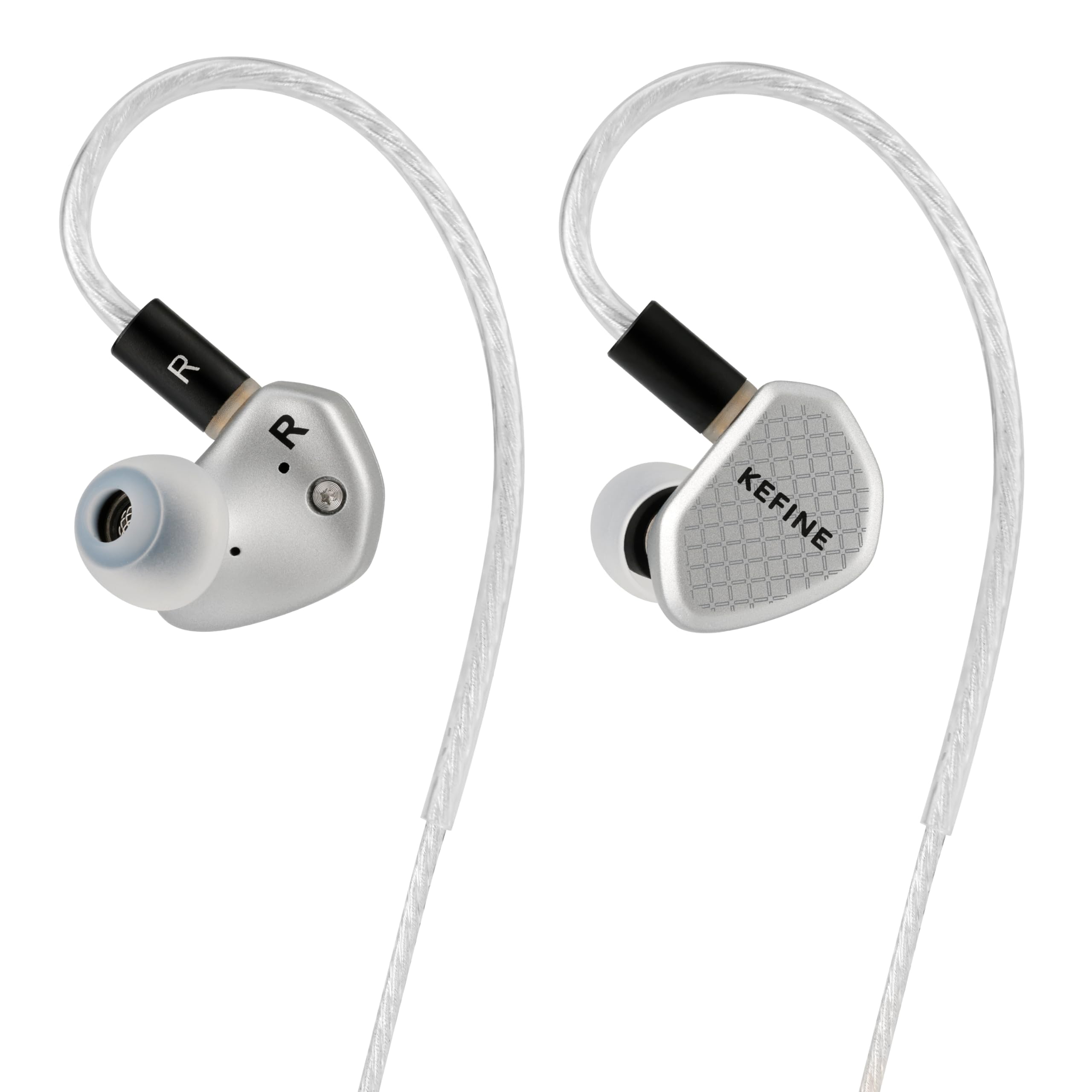 Kefine Klean SV 10-mm-DLC-Membran Dynamic-Treiber-Ohrhörer, 1DD In-Ear-Monitor-Kopfhörer, HiFi-verkabeltes IEM mit zwei austauschbaren Düsen, abnehmbares 0,78-2-Pin-Design (Silber, 3,5 mm)