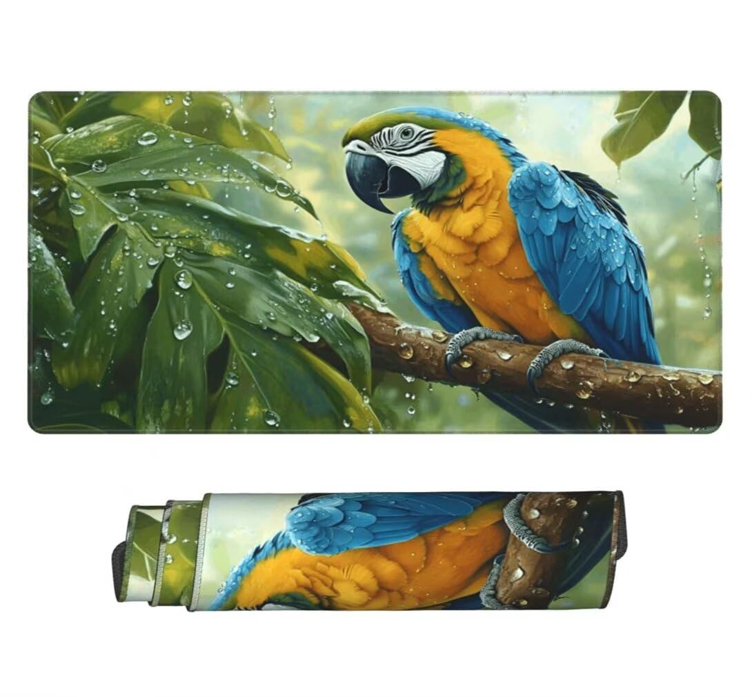 Gaming Mauspad XXL Grüne Blätter, Großes Mousepad 1200 x 600 x 3 mm, Mouse Pad Groß, Schreibtischunterlage Papagei Wasserdicht, Genähte Kanten Mauspads, rutschfeste Gummibasis Maus Pad -MP1129