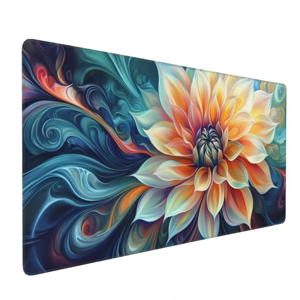 Gaming Mauspad XXL Chrysantheme, Großes Mousepad 1200 x 600 x 3 mm, Mouse Pad Groß, Schreibtischunterlage Blumen Wasserdicht, Genähte Kanten Mauspads, rutschfeste Gummibasis Maus Pad -MP1085