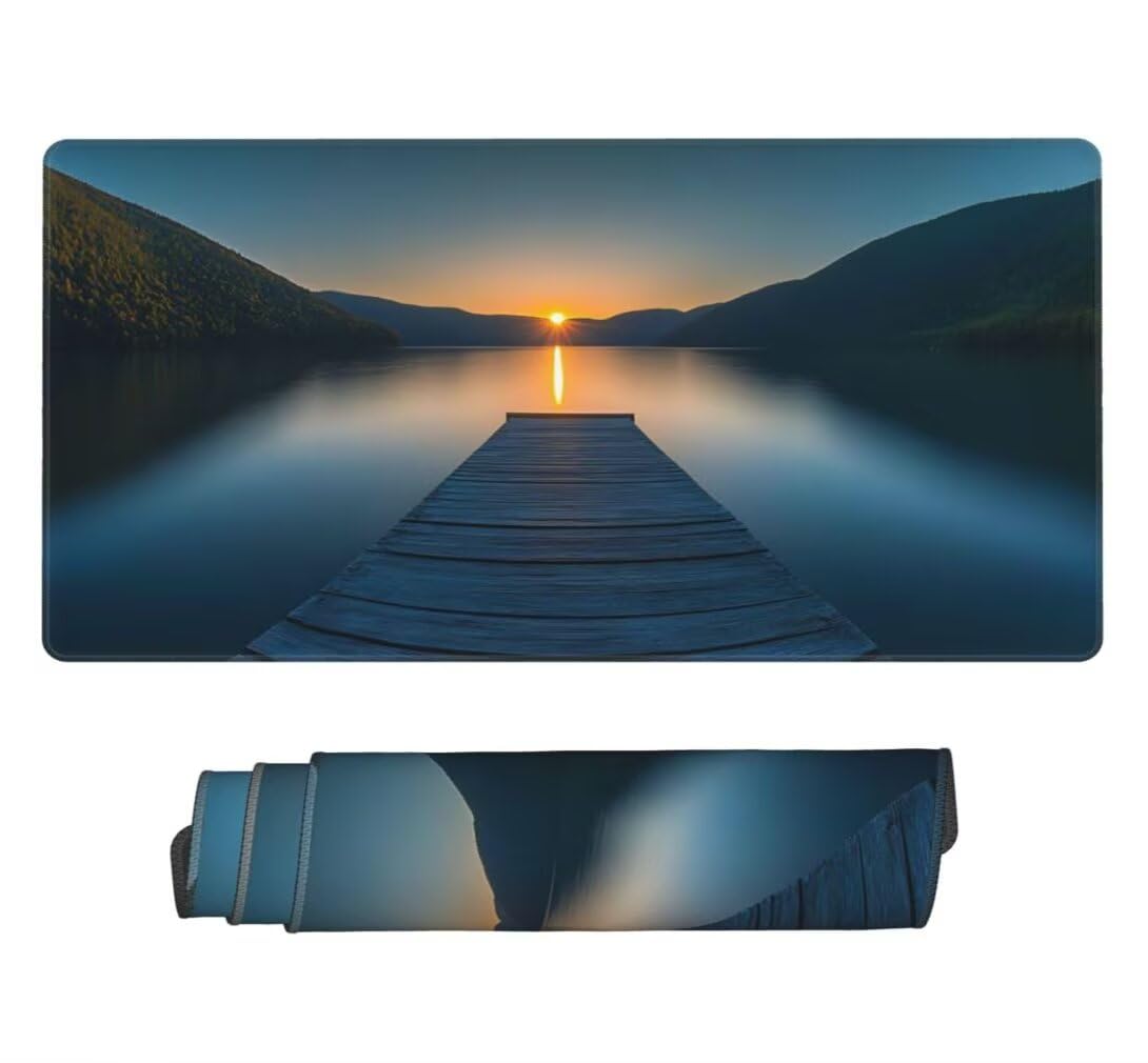 Gaming Mauspad XXL See, Großes Mousepad 1000 x 500 x 3 mm, Mouse Pad Groß, Schreibtischunterlage Sonnenuntergang Wasserdicht, Genähte Kanten Mauspads, rutschfeste Gummibasis Maus Pad -MP1111