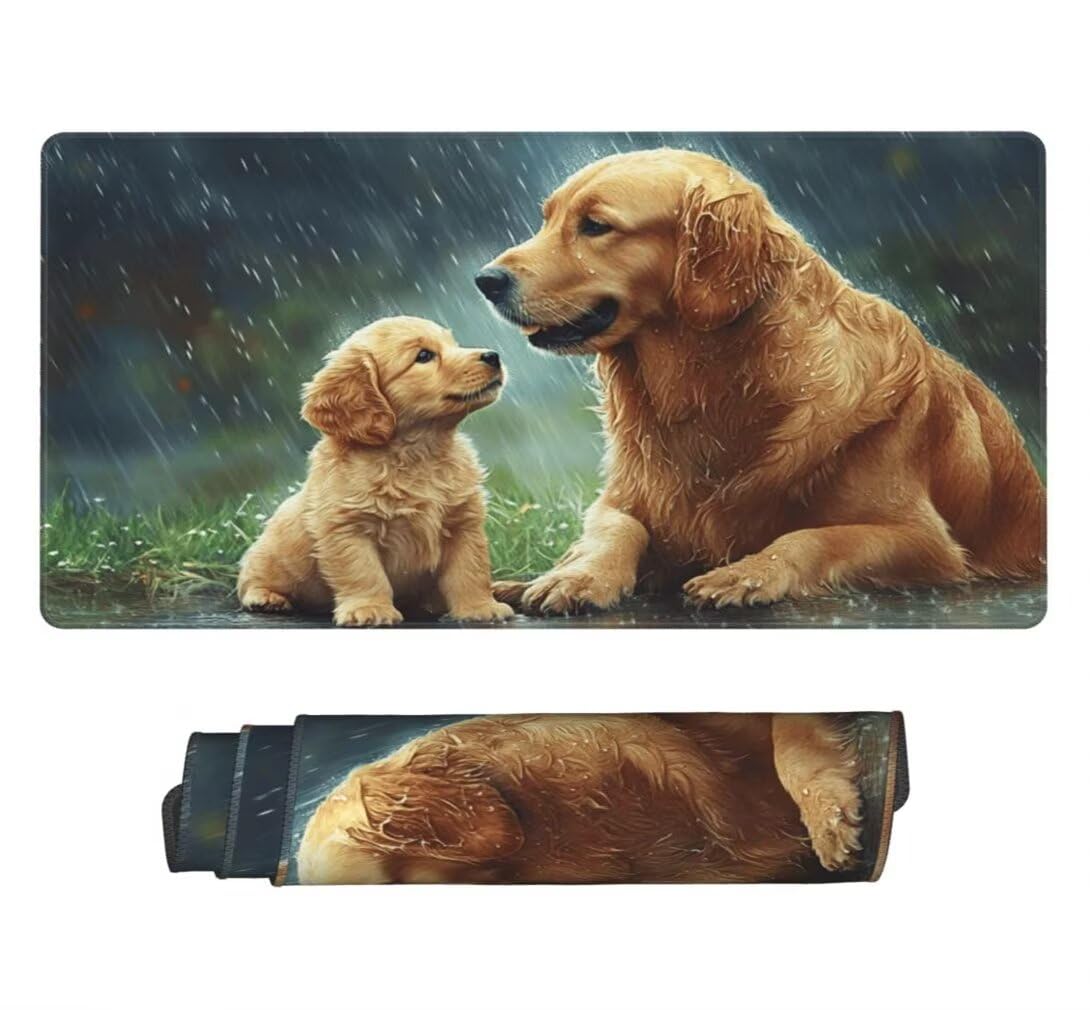 Mauspad XXL 1200x600mm, Hunde Im Regen Mousepad XXL Mauspad Gaming Tiere Mouse Pad mit Genähten Kanten, Rutschfest Schreibtisch Unterlage Groß Desk Mat für Tastatur und Maus PC Zubehör -MP1124
