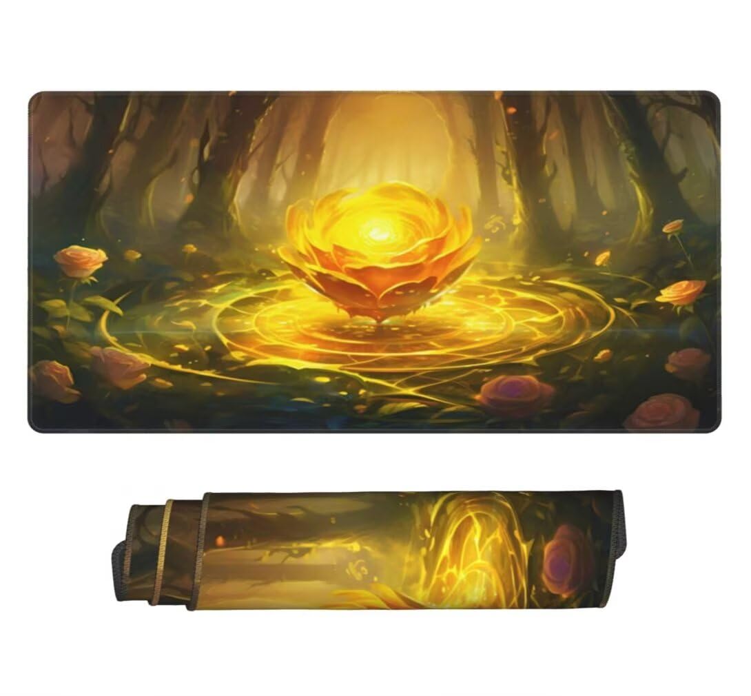 Mauspad XXL 1200x600mm, Goldene Rose Mousepad XXL Mauspad Gaming Wald Mouse Pad mit Genähten Kanten, Rutschfest und Wasserabweisend Schreibtisch Unterlage Groß Desk Mat für Tastatur und Maus -MP1112