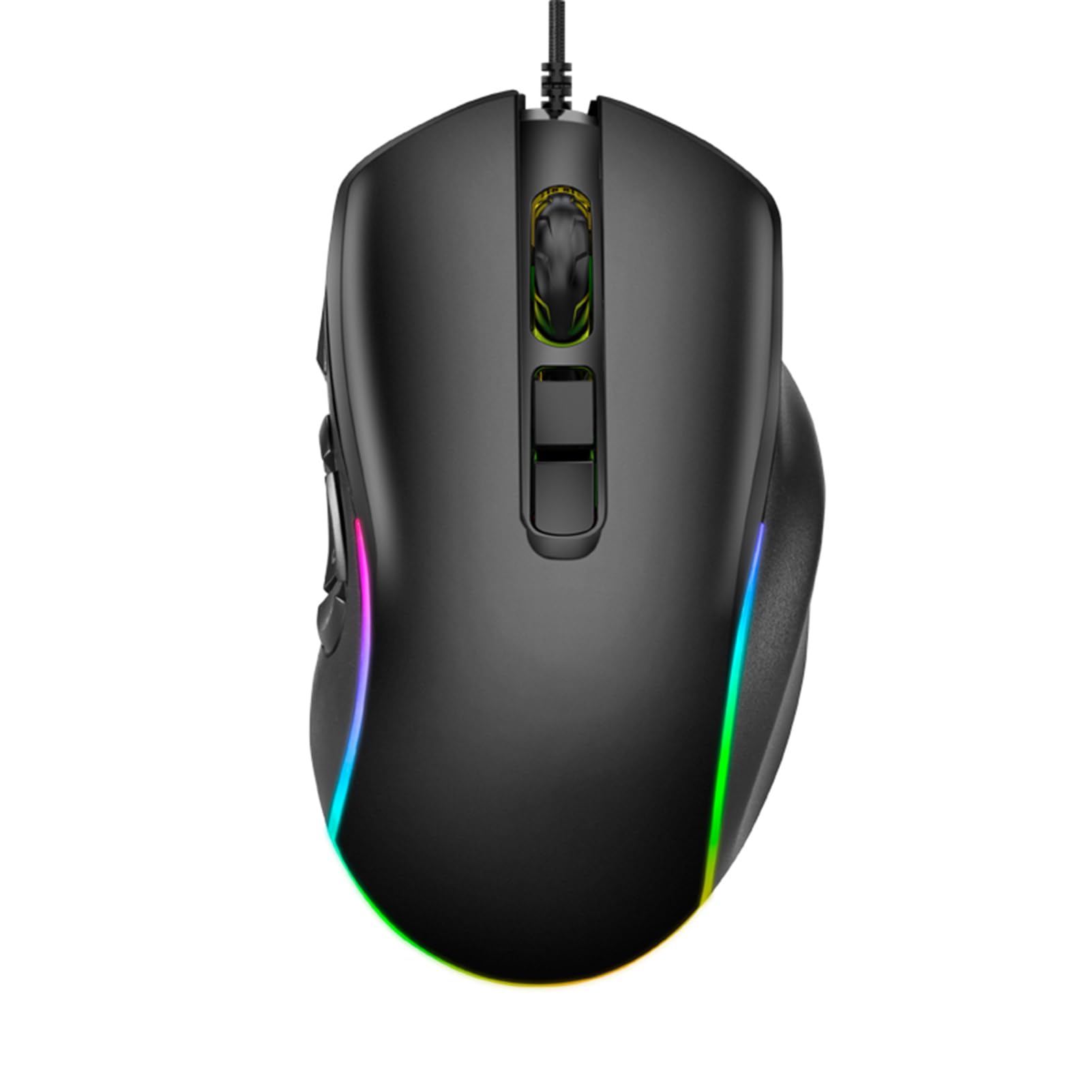 Annadue Kabelgebundene Gaming-Maus, 10 Programmierbare Tasten, 14 RGB-Beleuchtungseffekte, 6 Einstellbare DPI-Stufen (800–12800), Ergonomisches Design, mit Ummanteltem Kabel, für PC