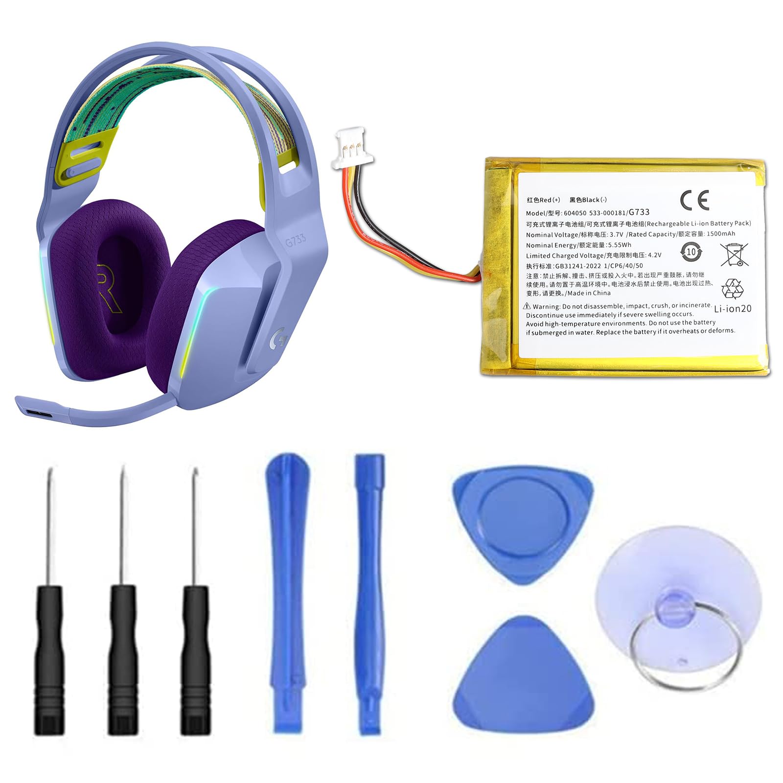 JIMACRO 1500mAh 533-000181 Akku Kompatibel mit Logitech G733 / G735 Lightspeed Wireless Gaming Headset, 533-000181 Batterie