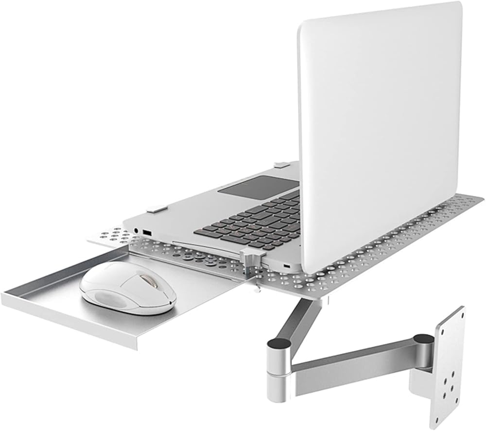 Laptop-Ständer, verstellbare und faltbare Wandhalterung mit Mausablage, platzsparender multifunktionaler Notebook-Ständer für Home Office, Gaming & Workstation