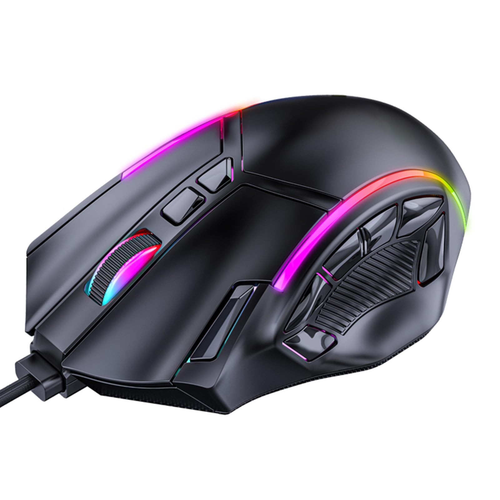 Jectse Kabelgebundene Gaming-Maus, Ergonomisch mit RGB-Hintergrundbeleuchtung, 7-Tasten-Makroprogrammierung, USB-Kabel, für Computer und Laptops