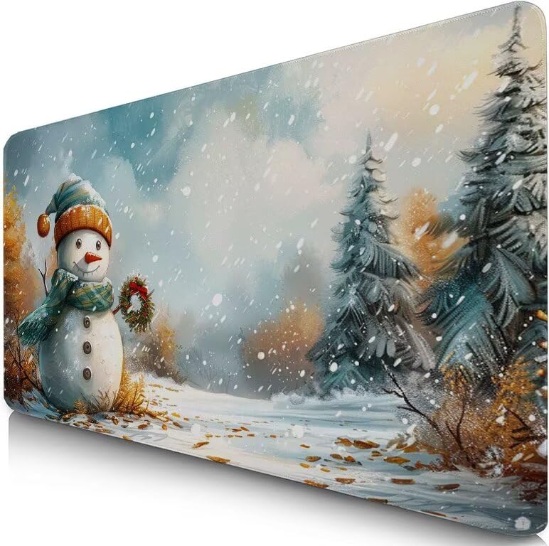 Schreibtischunterlage Schneeszene Mauspad XXL 150x80cm Mousepad Weiß Gaming Mauspad mit Nicht rutschender Unterlage, Vernähte Kanten WassXerdicht Anti-Rutsch Maus Pad für PC, MacBook, Laptop F0-1136